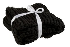 HAND KNITTED PLAID BLACK    - BLANKETS